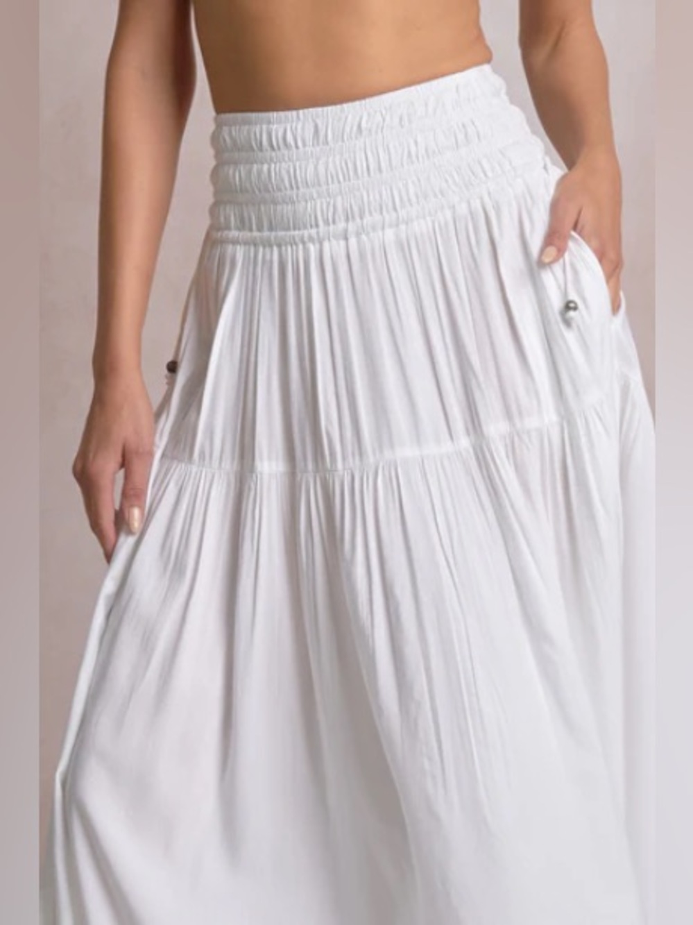 Elan Rory White Maxi Smocked Waist Skirt Medium NWOT Rayon - Picture 3 of 8